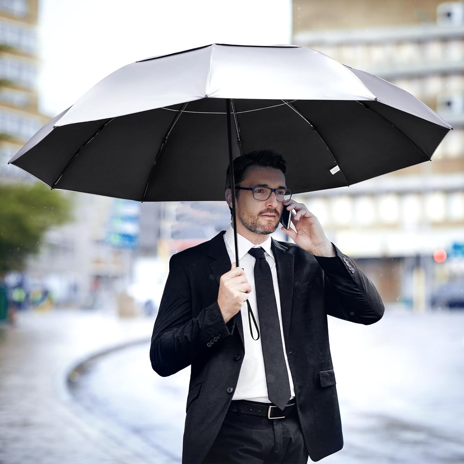 G4Free - G4Free 42/46/54/62 Inch 10 Ribs Windproof for Rain Double Canopy Auto Umbrella -NT24A453F