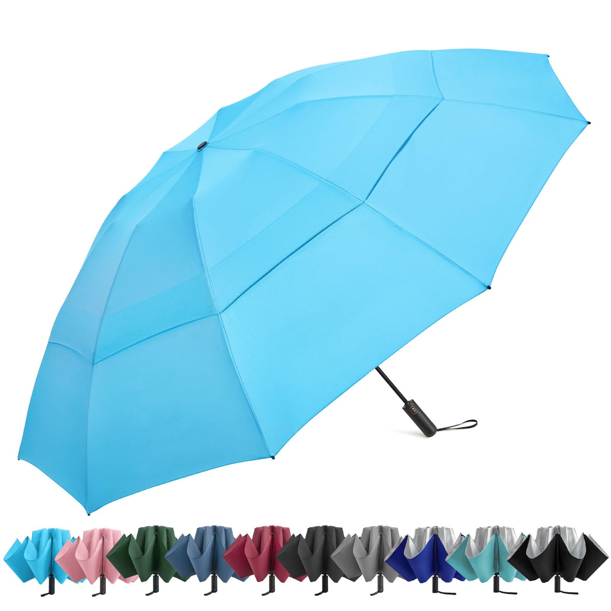 G4Free - G4Free 42/46/54/62 Inch 10 Ribs Windproof for Rain Double Canopy Auto Umbrella -NT24A453F