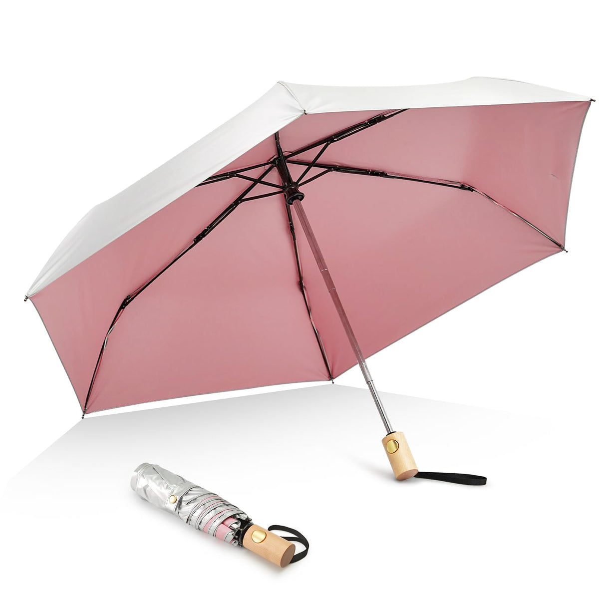 G4Free - G4Free 42Inch UPF 50+ UV Protection Wooden Handle Travel Umbrella -NT22A148D