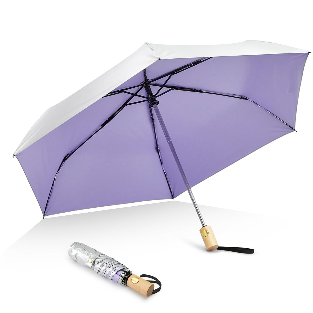 G4Free - G4Free 42Inch UPF 50+ UV Protection Wooden Handle Travel Umbrella -NT22A148F