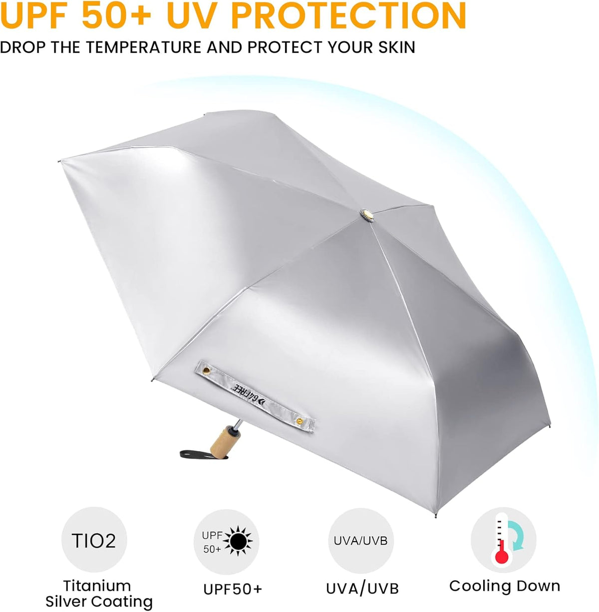 G4Free - G4Free 42Inch UPF 50+ UV Protection Wooden Handle Travel Umbrella -NT22A148I