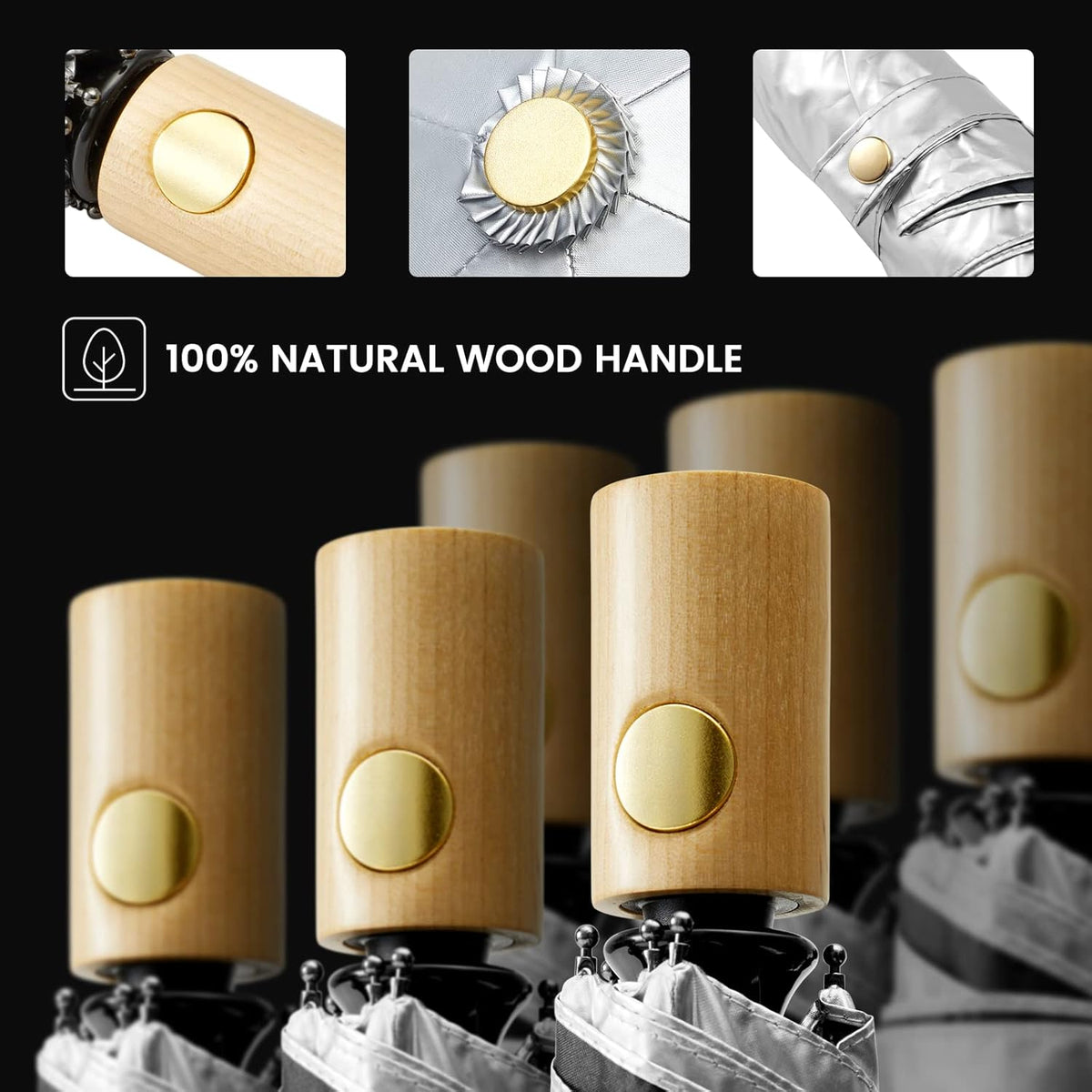 G4Free - G4Free 42Inch UPF 50+ UV Protection Wooden Handle Travel Umbrella -NT22A148I