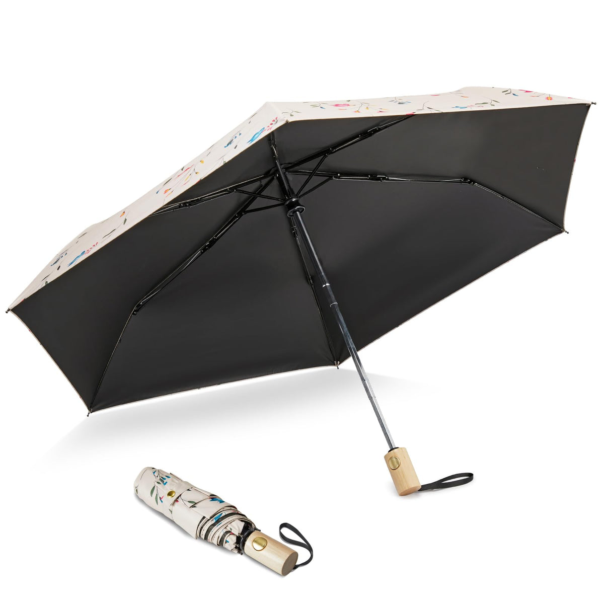 G4Free - G4Free 42Inch UPF 50+ UV Protection Wooden Handle Travel Umbrella -NT22A148I