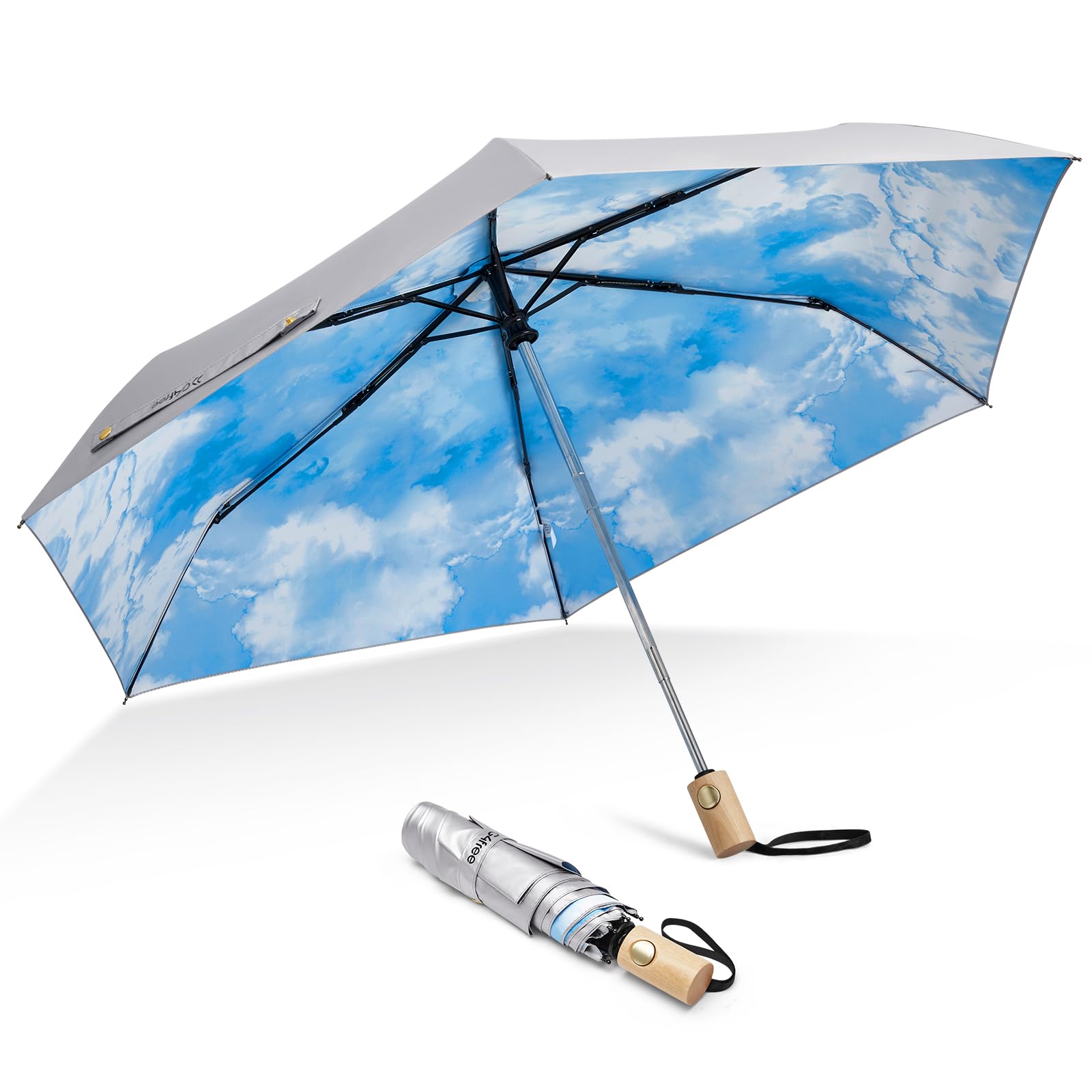 G4Free - G4Free 42Inch UPF 50+ UV Protection Wooden Handle Travel Umbrella -NT22A148J