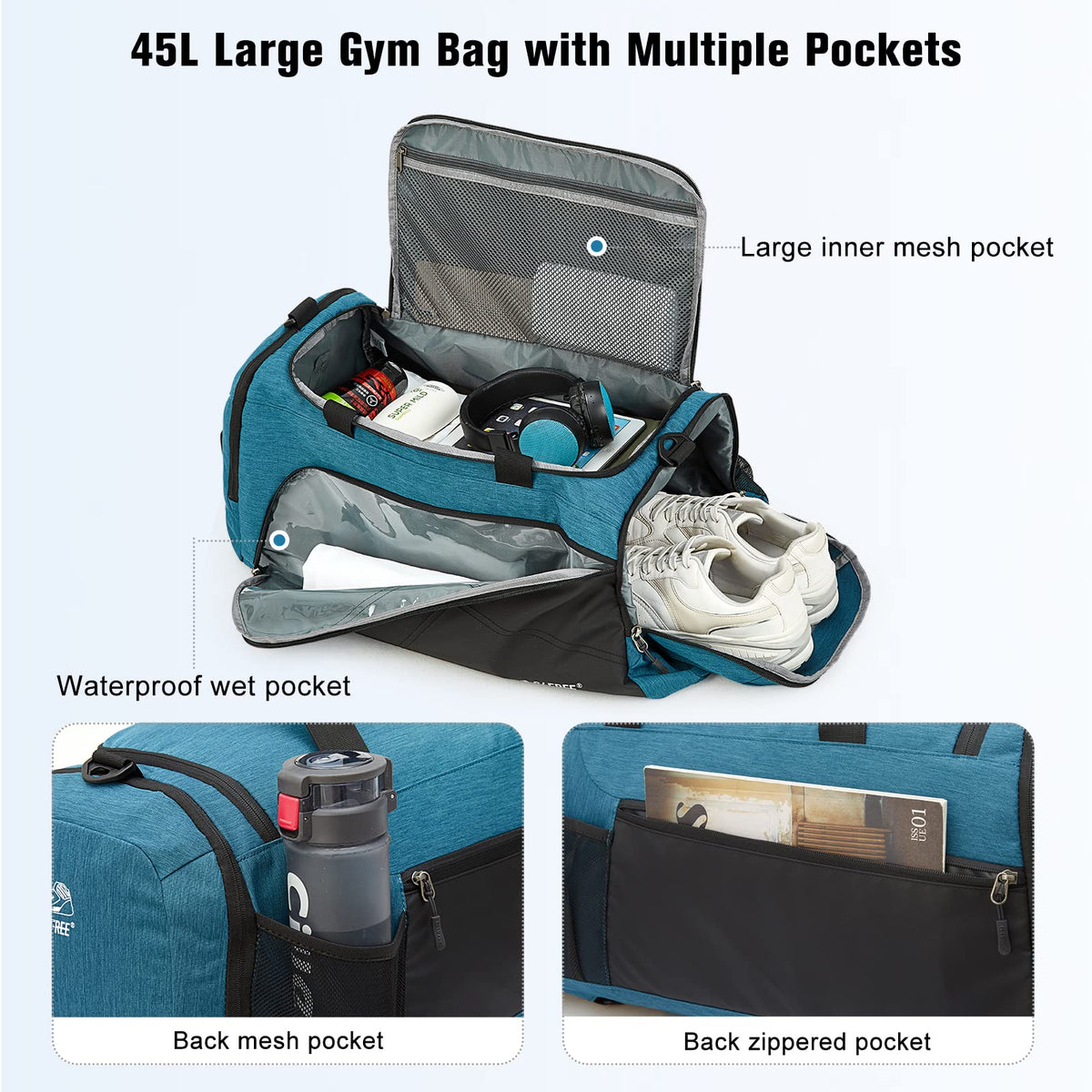 G4Free - G4Free 45L 3-Way Duffle Backpack with Wet Pocket & Shoes Compartment -TN22B071A