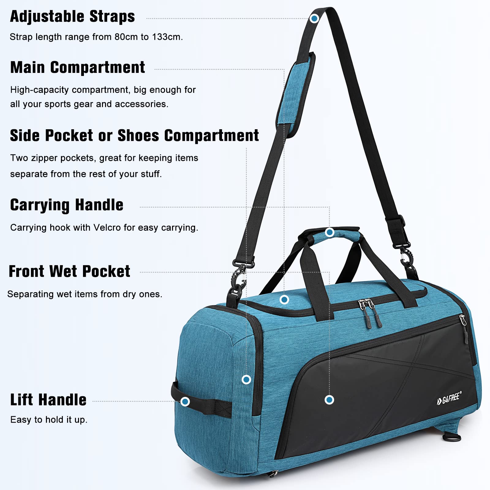 G4Free - G4Free 45L 3-Way Duffle Backpack with Wet Pocket & Shoes Compartment -TN22B071A