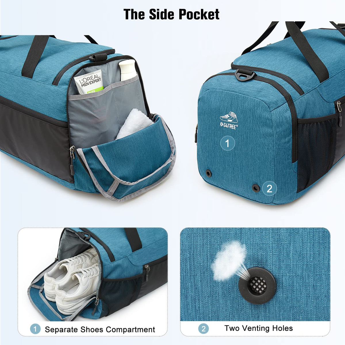 G4Free - G4Free 45L 3-Way Duffle Backpack with Wet Pocket & Shoes Compartment -TN22B071A