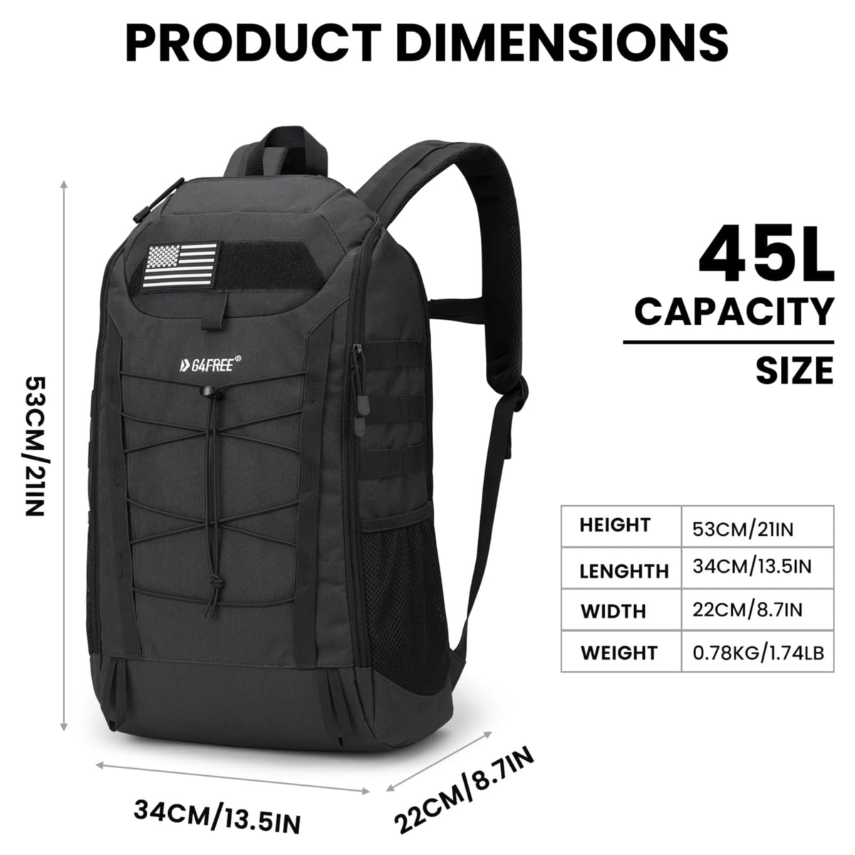 G4Free - G4Free 45L Military Tactical Backpack 3 Day Survival Molle Pack -TN23B193A