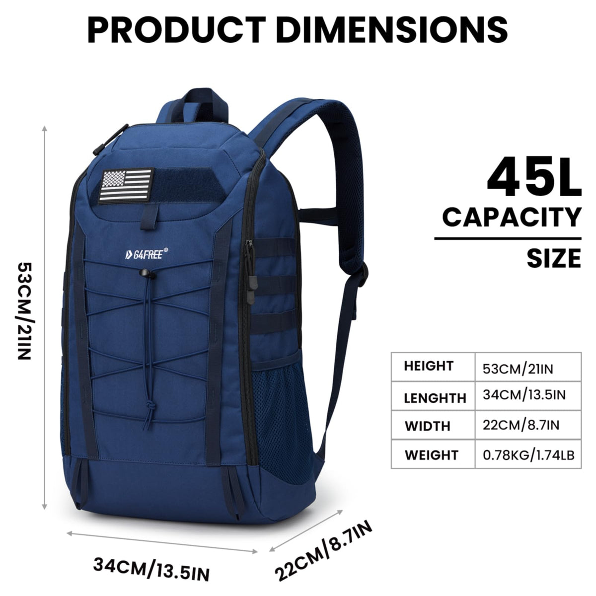 G4Free - G4Free 45L Military Tactical Backpack 3 Day Survival Molle Pack -TN23B193A