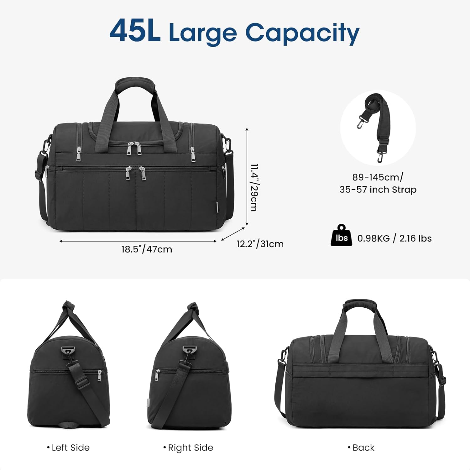 G4Free - G4Free 45L Travel Duffle Bag 3 in 1 Duffel Bags with Shoes Compartment -TN25B573A