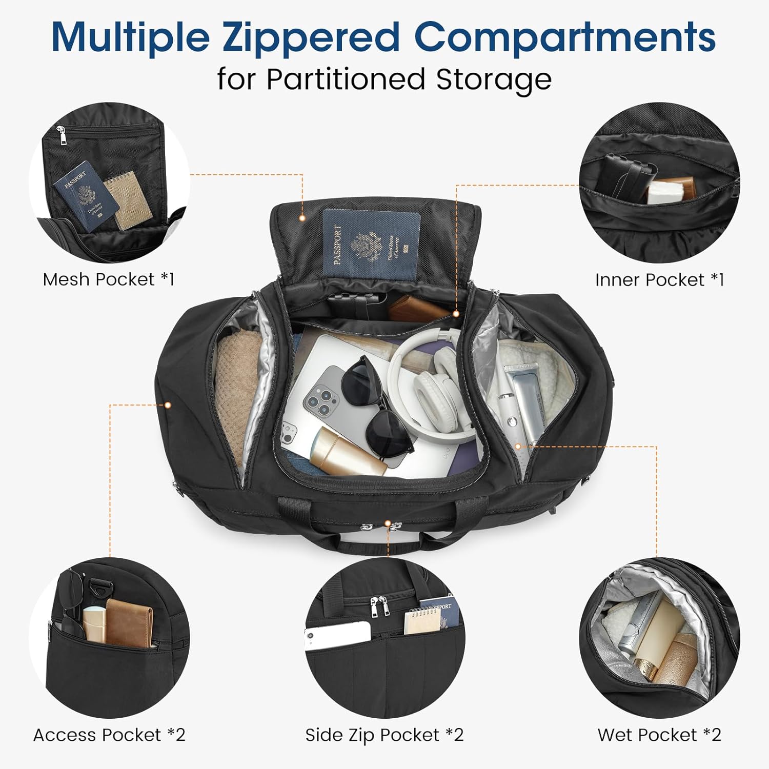 G4Free - G4Free 45L Travel Duffle Bag 3 in 1 Duffel Bags with Shoes Compartment -TN25B573A