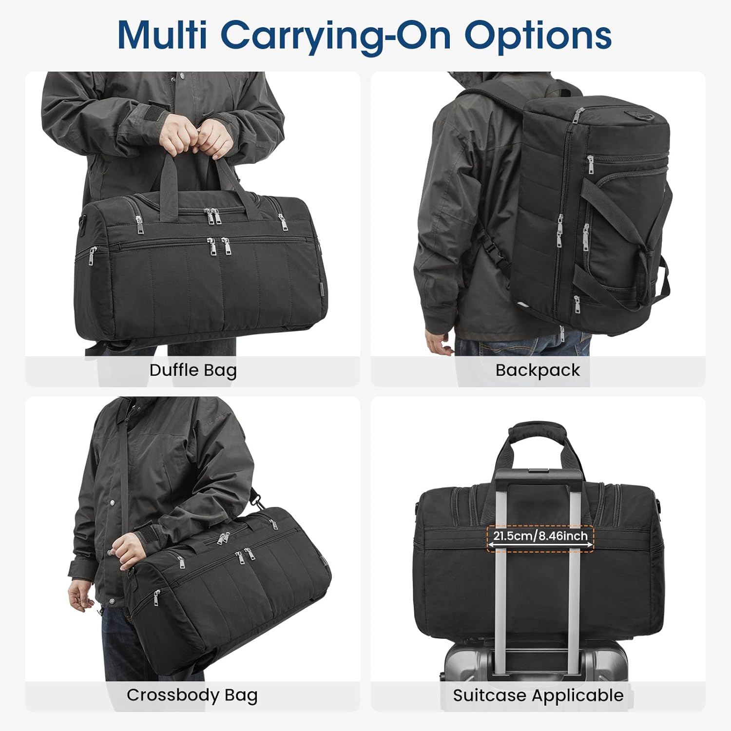 G4Free - G4Free 45L Travel Duffle Bag 3 in 1 Duffel Bags with Shoes Compartment -TN25B573A