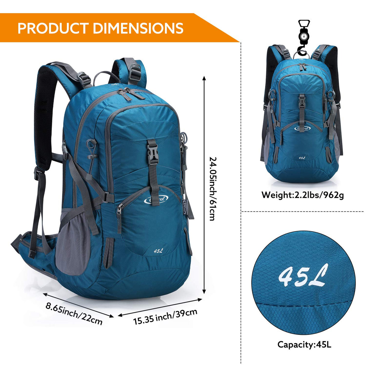 G4Free - G4Free 45L Waterproof Hiking Travel Backpack with Rain Cover -D02V648A