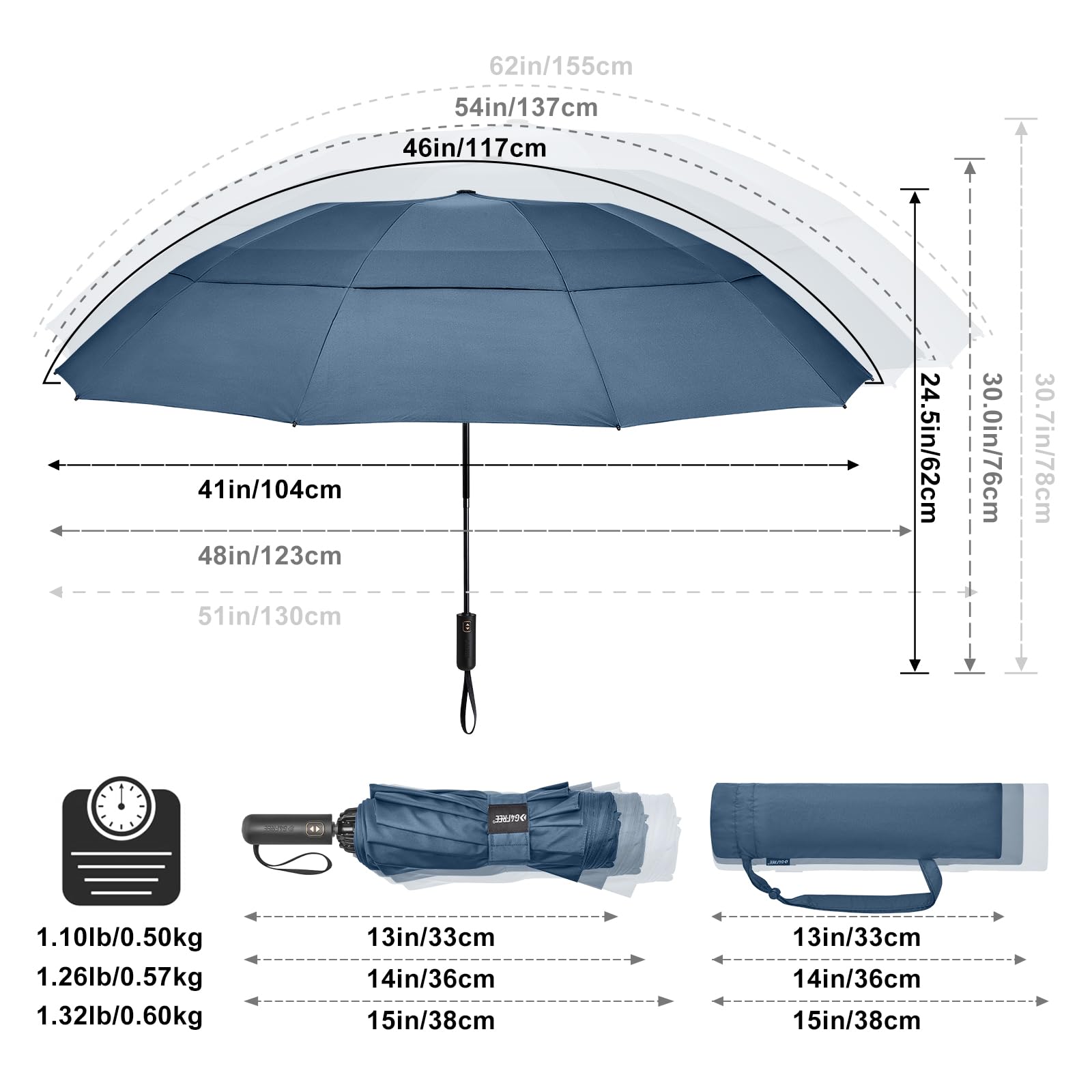 G4Free - G4Free 46/54/62 Inch Large Compact Golf Umbrella Windproof 10 Ribs -TN23A229B
