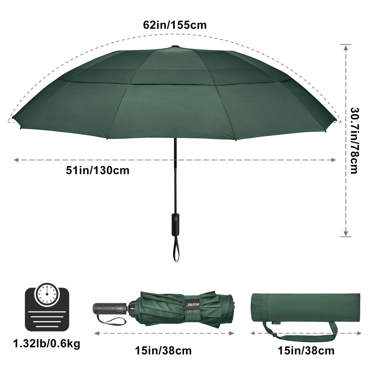 G4Free - G4Free 46/54/62 Inch Large Compact Golf Umbrella Windproof 10 Ribs -TN23A229B
