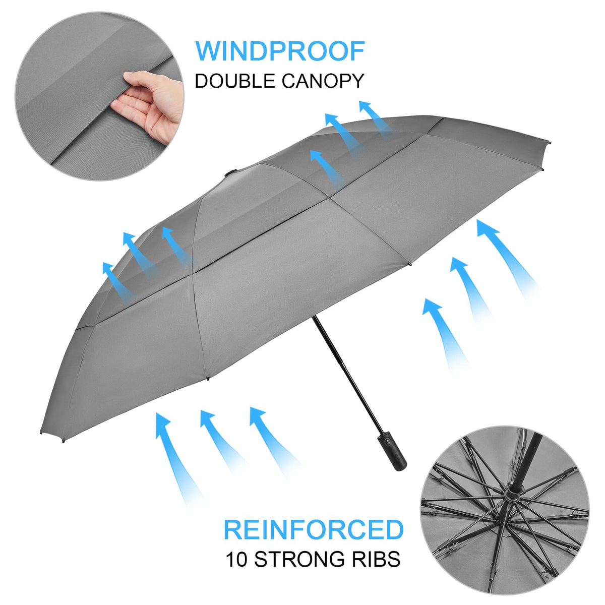G4Free - G4Free 46/54/62 Inch Large Compact Golf Umbrella Windproof 10 Ribs -TN23A229B