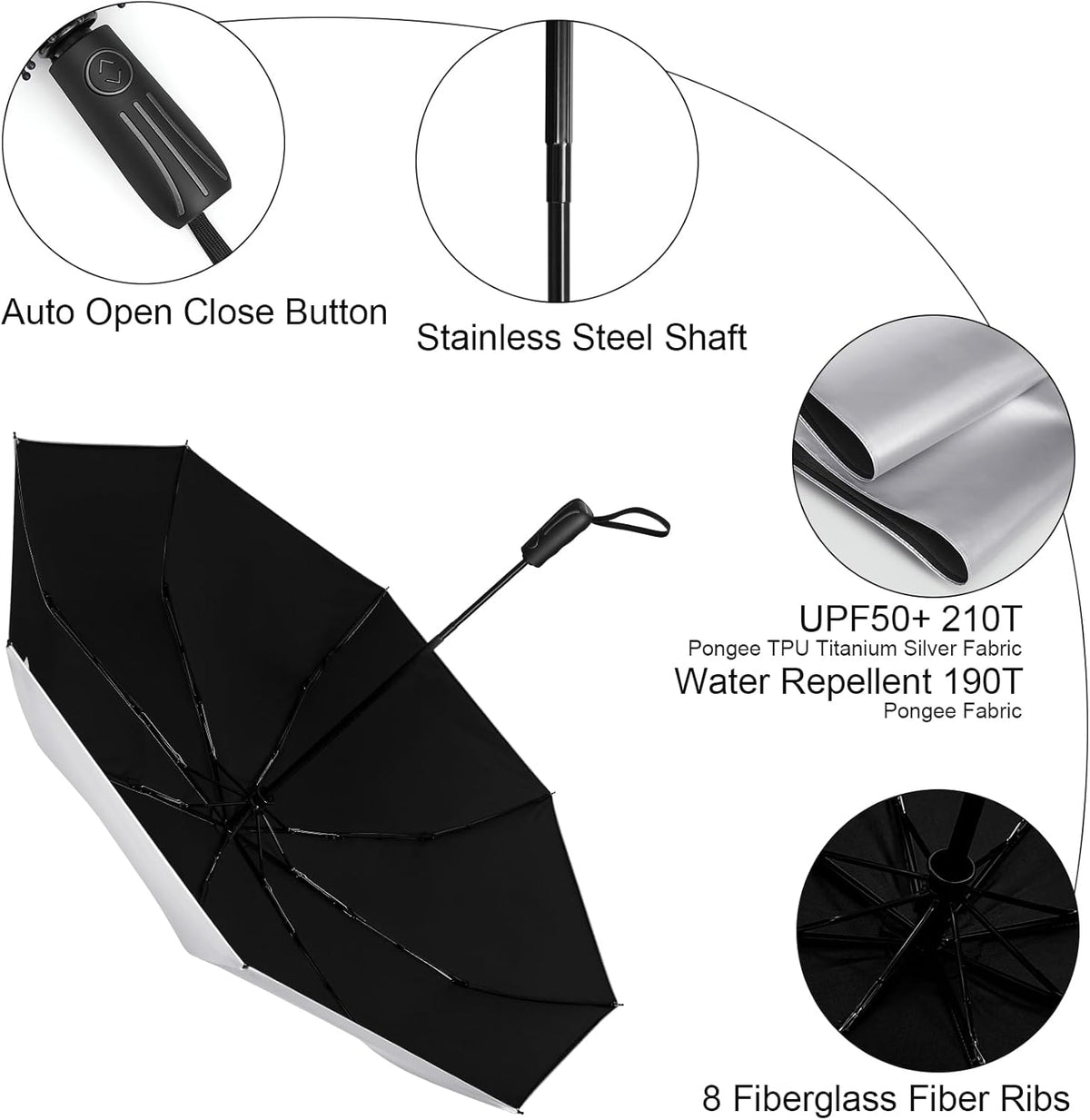 G4Free - G4Free 46 Inch UPF 50+ UV Protection Sun Double Layer Windproof Auto Umbrella -TN24A451B