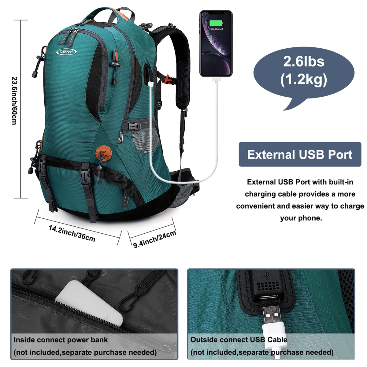 G4Free - G4Free 50L Hiking Backpack with Rain Cover for Men Women -D01V031A