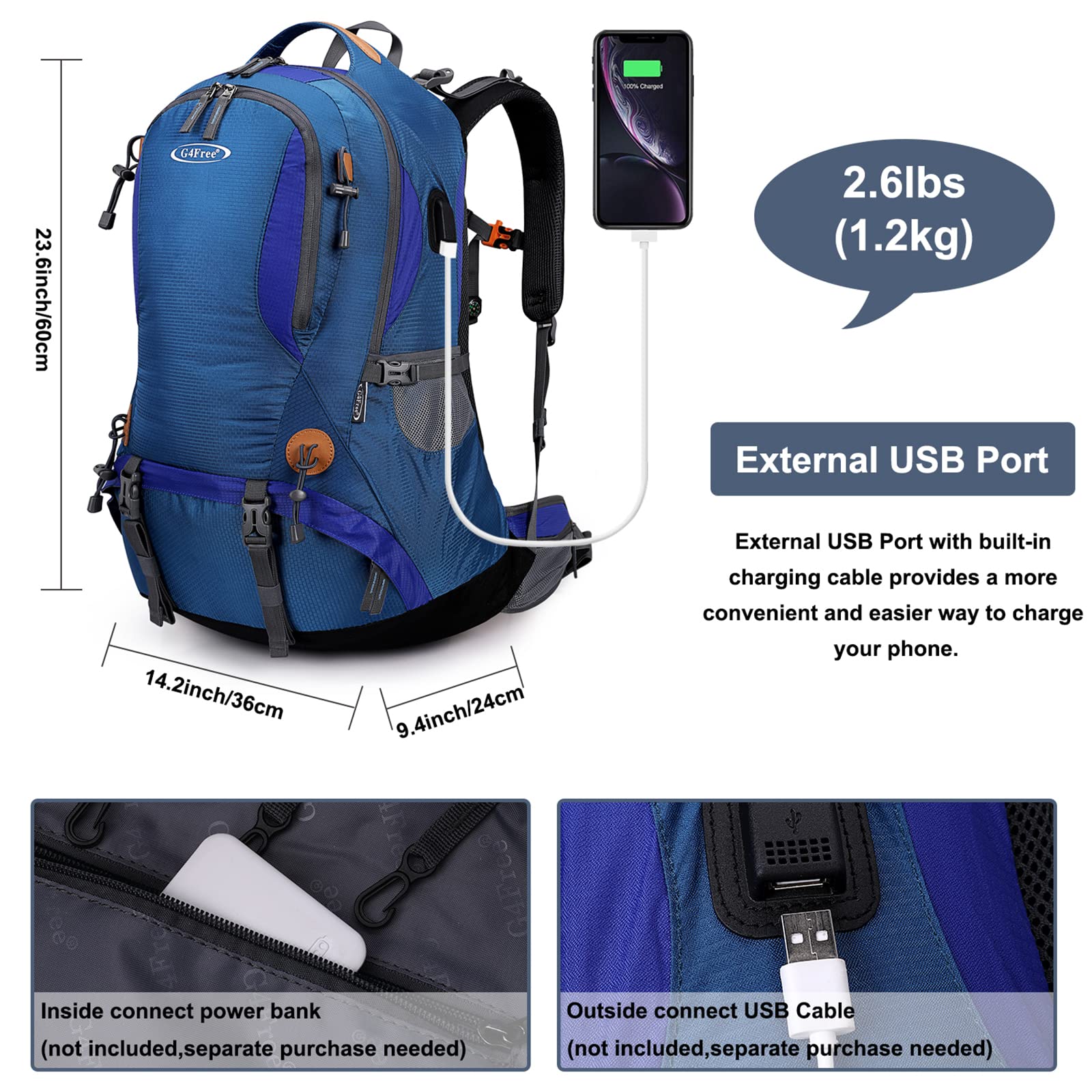 G4Free - G4Free 50L Hiking Backpack with Rain Cover for Men Women -D01V031A