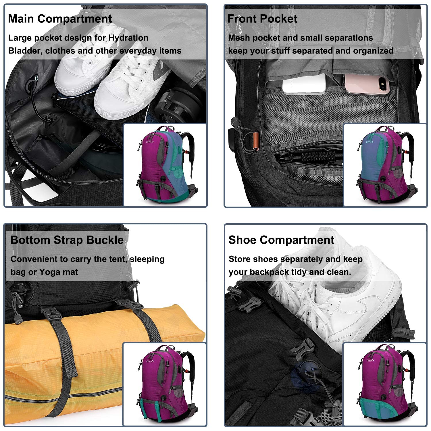 G4Free - G4Free 50L Hiking Backpack with Rain Cover for Men Women -D01V031A