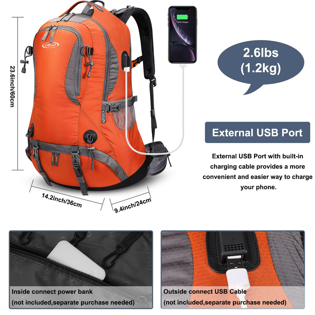 G4Free - G4Free 50L Hiking Backpack with Rain Cover for Men Women -D01V031A