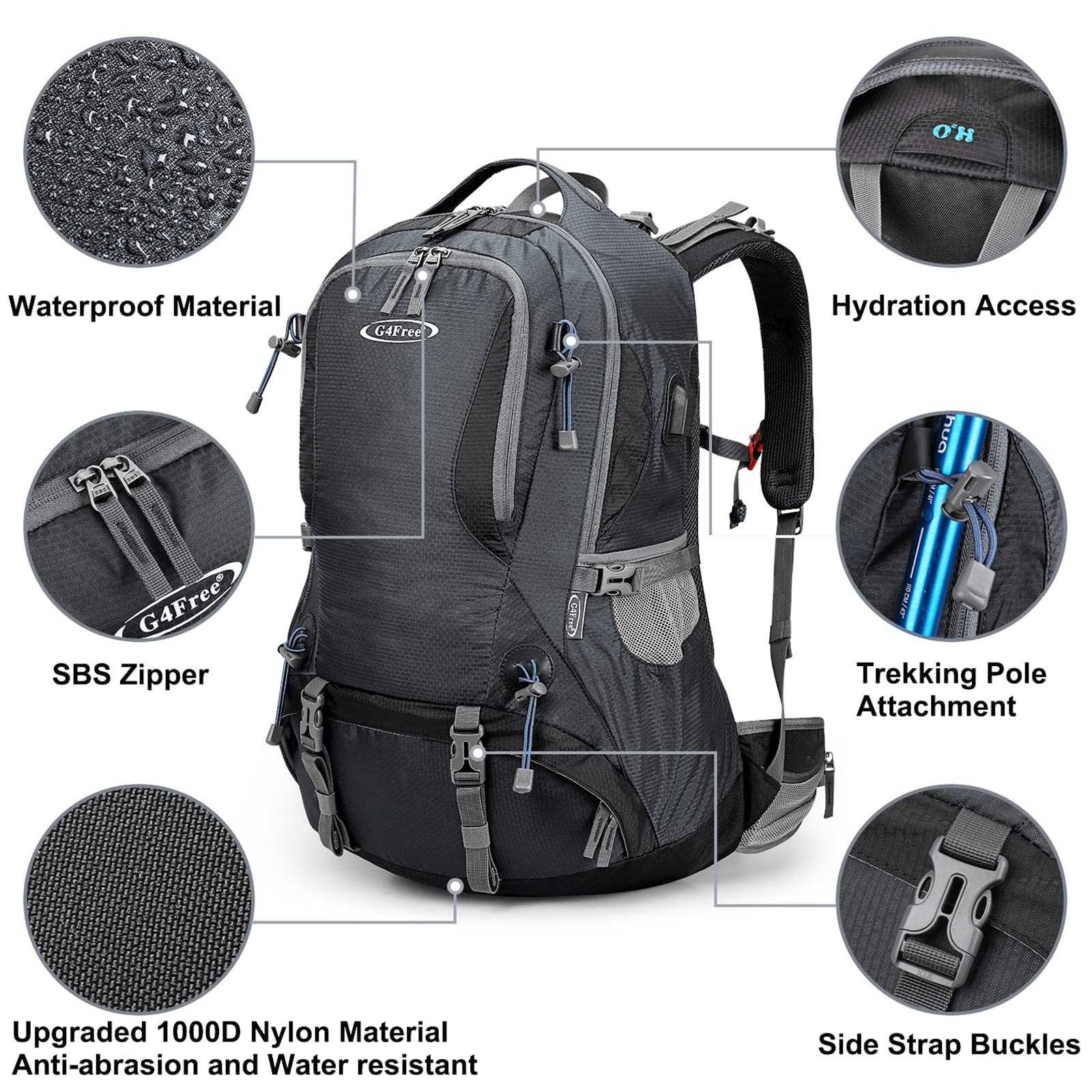 G4Free - G4Free 50L Hiking Backpack with Rain Cover for Men Women -D01V031A