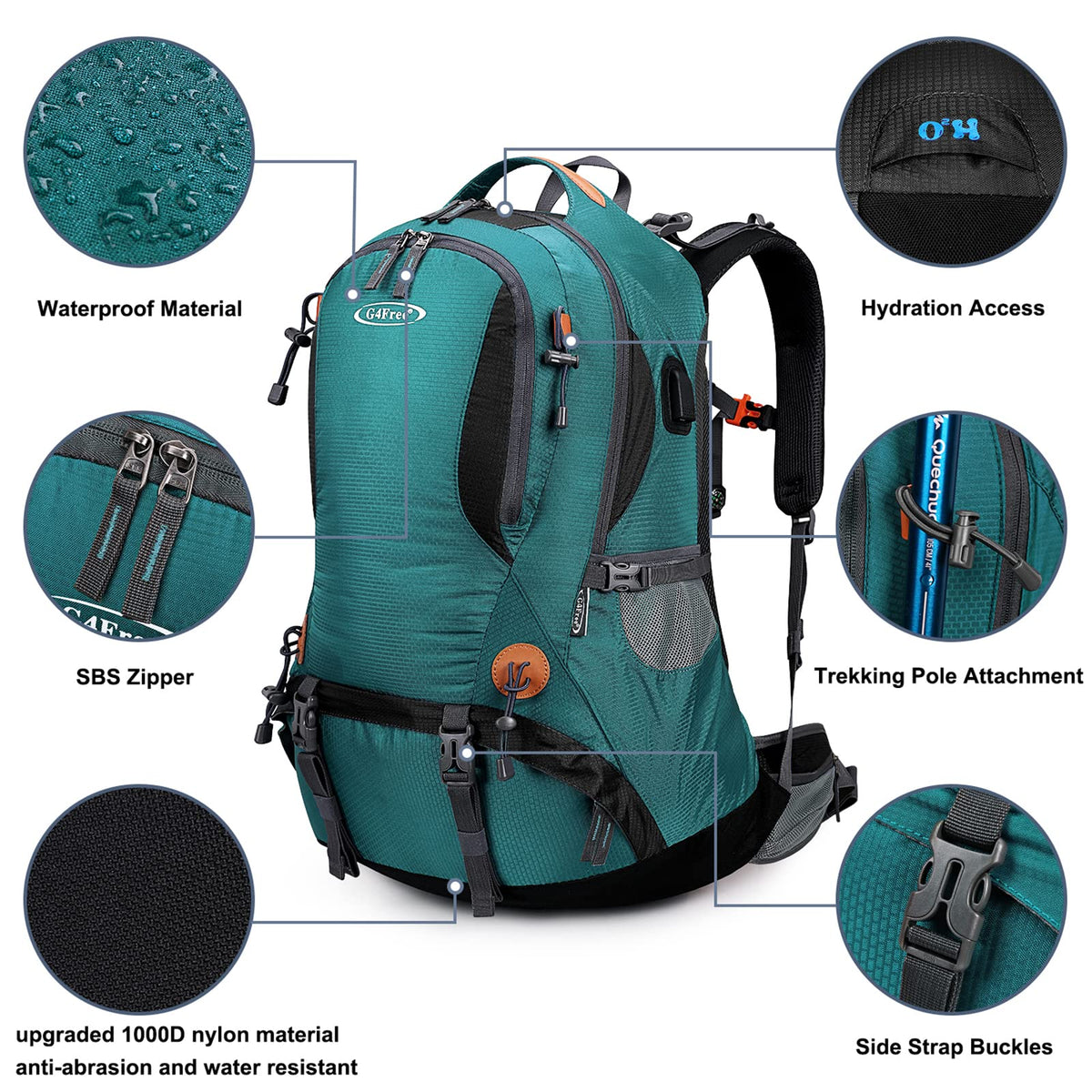 G4Free - G4Free 50L Hiking Backpack with Rain Cover for Men Women -D01V031A