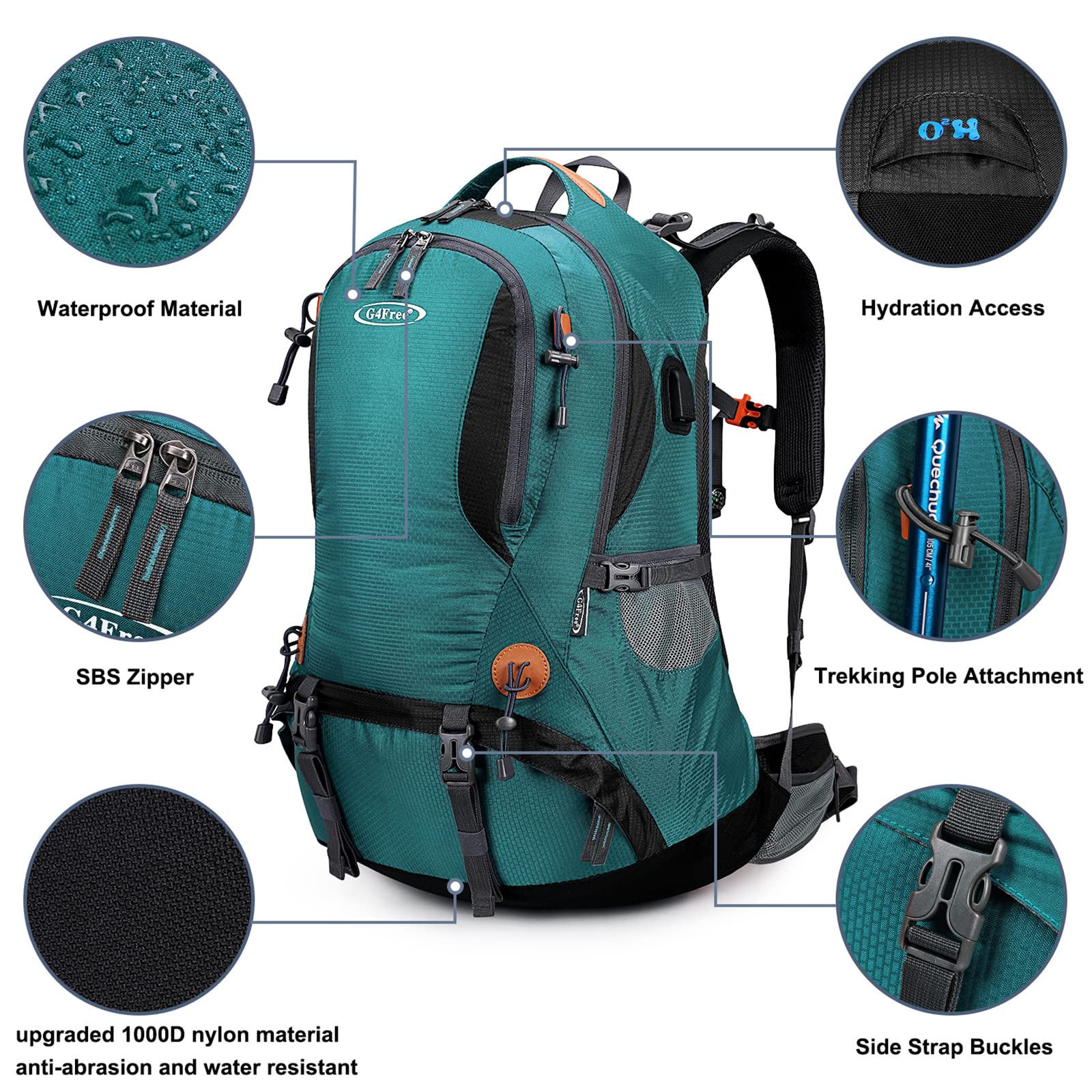 G4Free - G4Free 50L Hiking Backpack with Rain Cover for Men Women -D01V031A