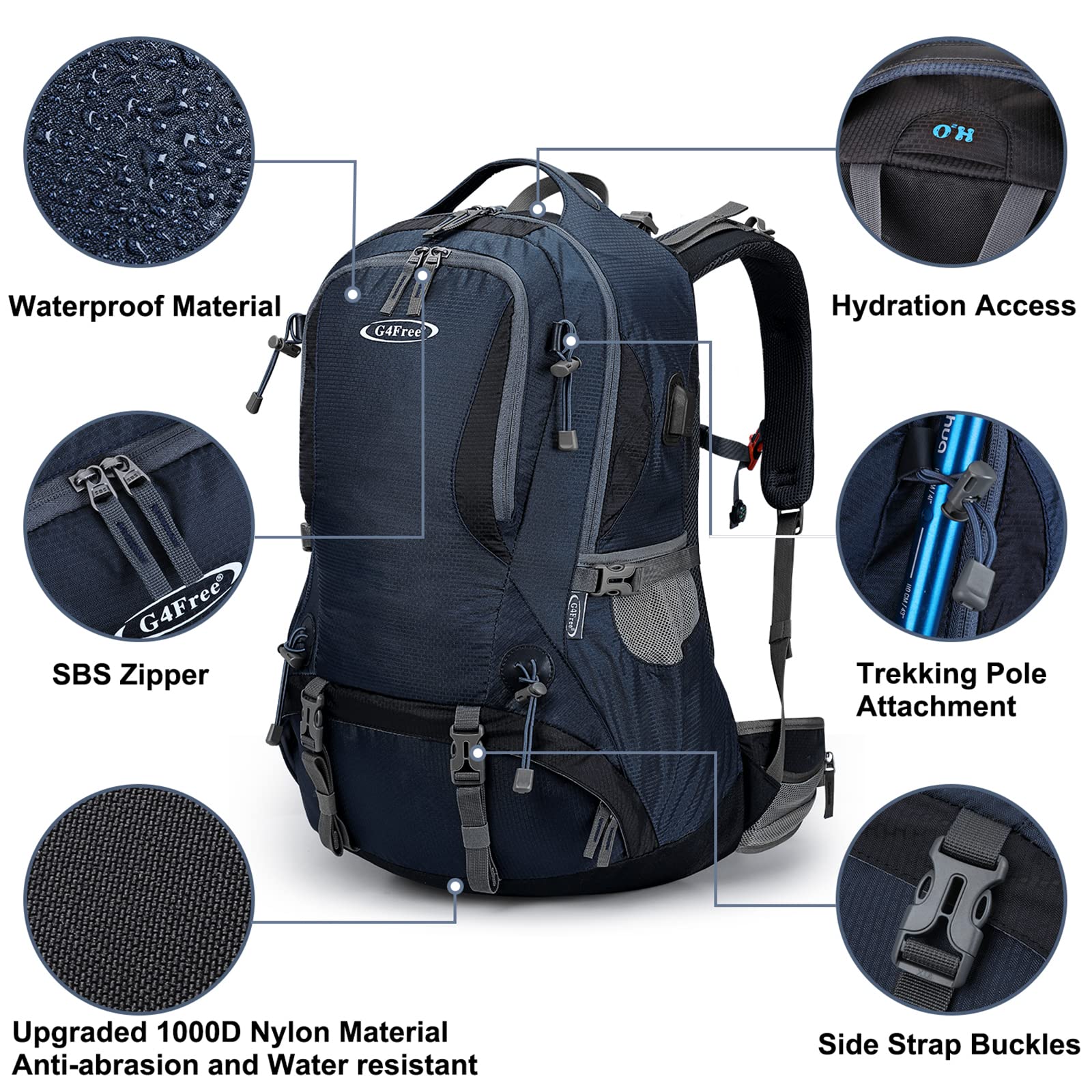 G4Free - G4Free 50L Hiking Backpack with Rain Cover for Men Women -D01V031A