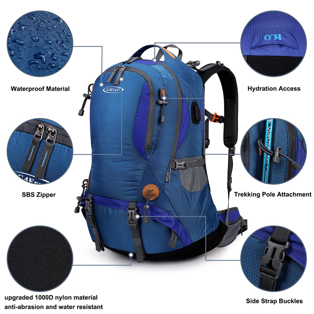 G4Free - G4Free 50L Hiking Backpack with Rain Cover for Men Women -D01V031A