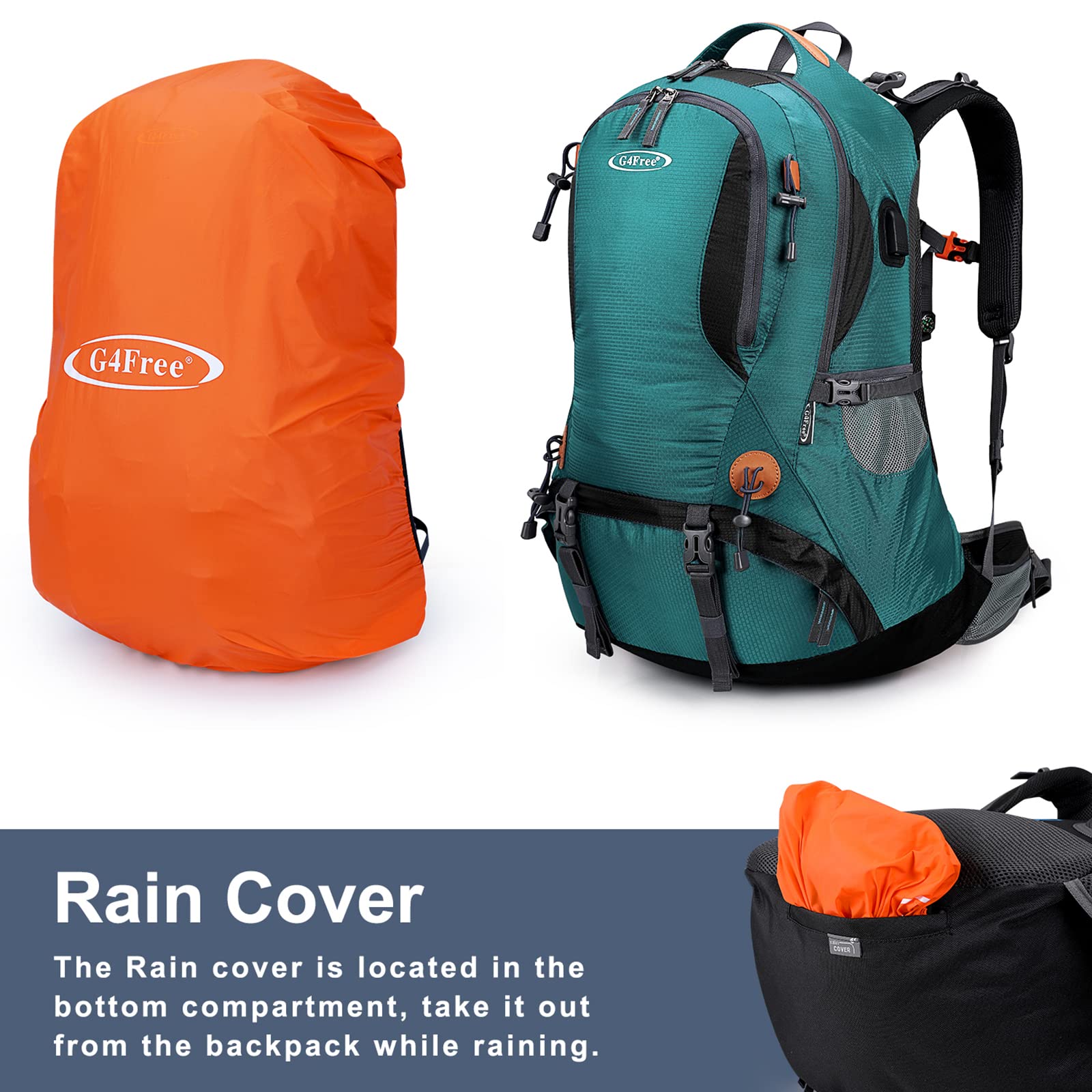 G4Free - G4Free 50L Hiking Backpack with Rain Cover for Men Women -D01V031A
