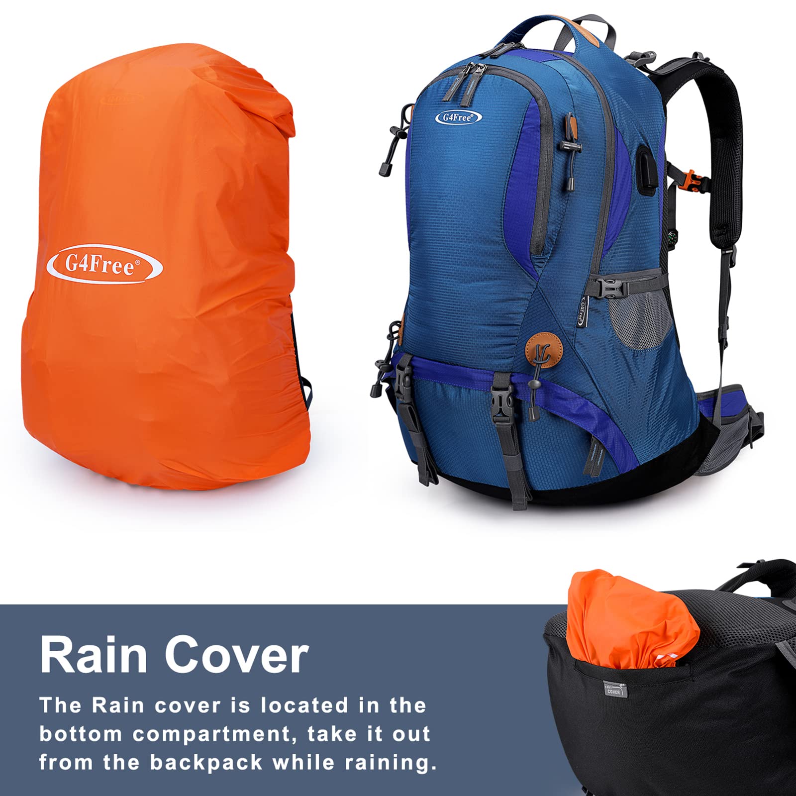 G4Free - G4Free 50L Hiking Backpack with Rain Cover for Men Women -D01V031A