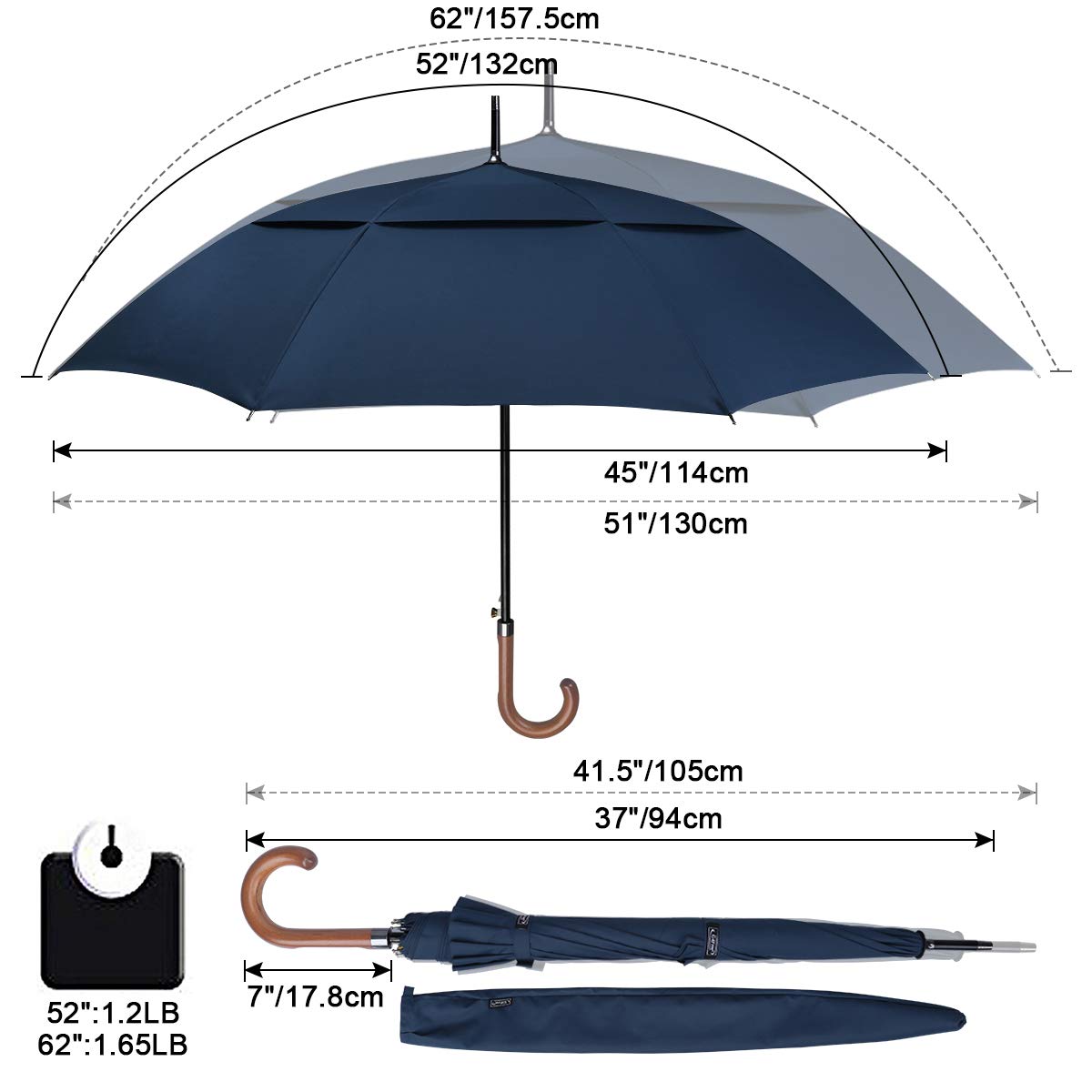 G4Free - G4Free 52/62inch Wooden J Handle Auto Open  Golf Umbrella -D02V552A