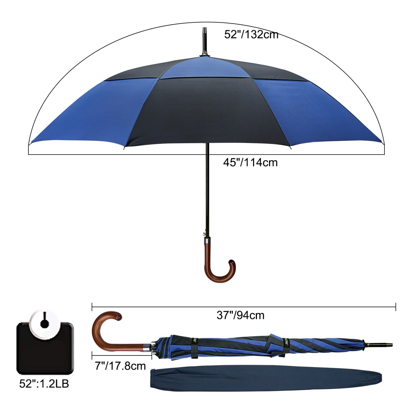 G4Free - G4Free 52/62inch Wooden J Handle Auto Open  Golf Umbrella -D02V552A