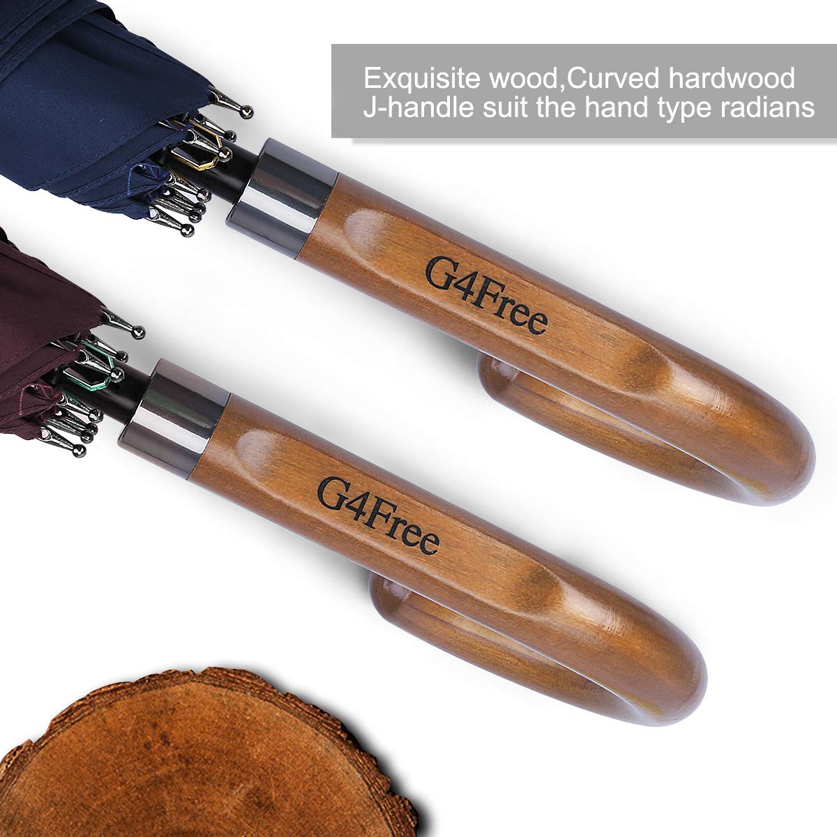 G4Free - G4Free 52/62inch Wooden J Handle Auto Open  Golf Umbrella -D02V552A