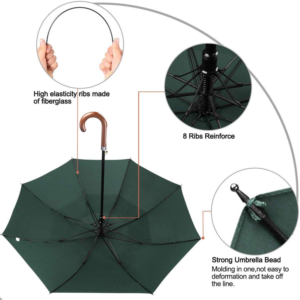 G4Free - G4Free 52/62inch Wooden J Handle Auto Open  Golf Umbrella -D02V552A
