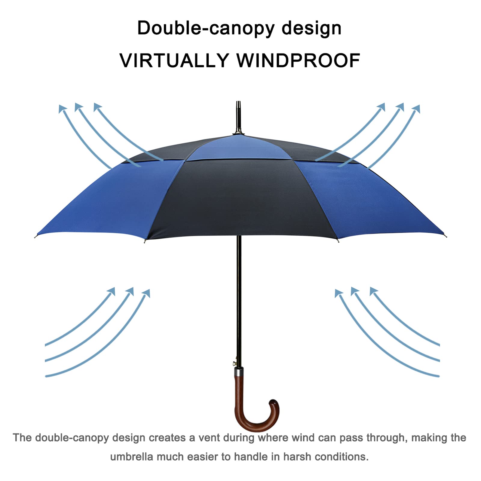G4Free - G4Free 52/62inch Wooden J Handle Auto Open  Golf Umbrella -D02V552A