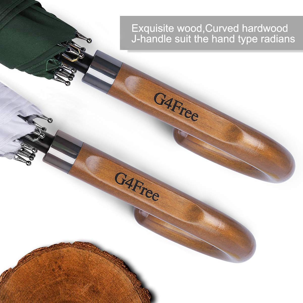 G4Free - G4Free 52/62inch Wooden J Handle Auto Open  Golf Umbrella -D02V552A