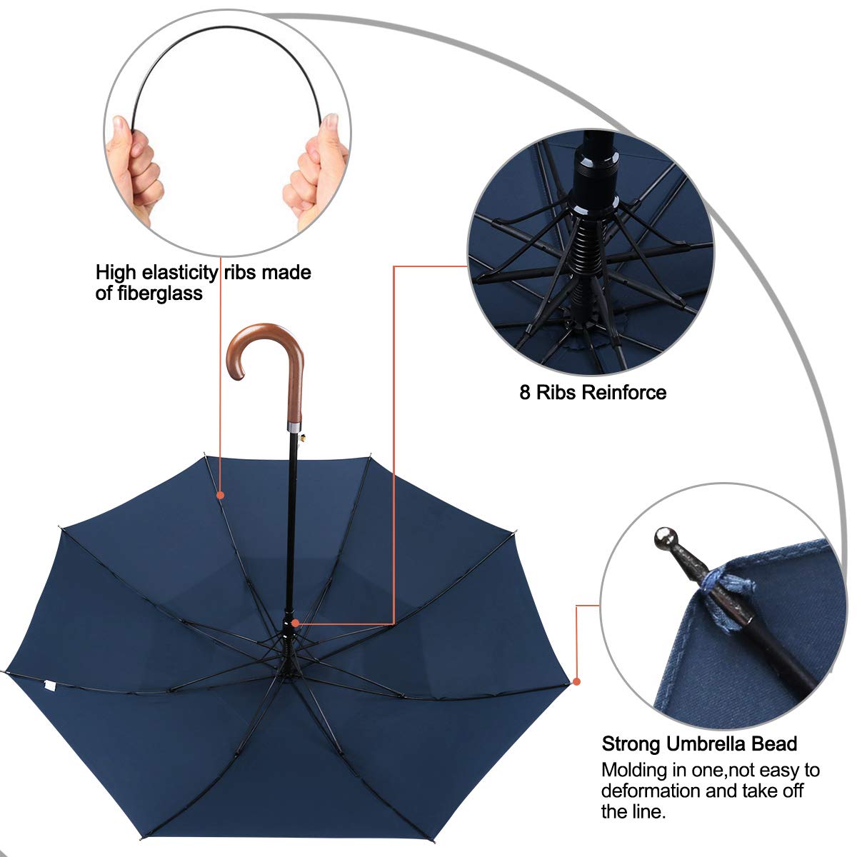 G4Free - G4Free 52/62inch Wooden J Handle Auto Open  Golf Umbrella -D02V552A