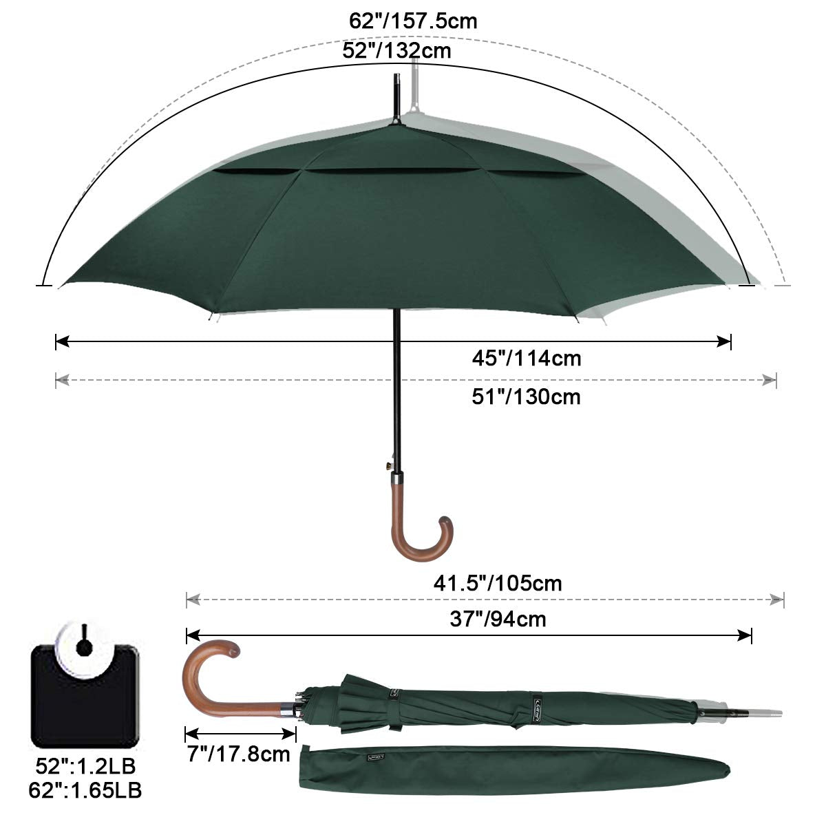 G4Free - G4Free 52/62inch Wooden J Handle Auto Open  Golf Umbrella -D02V552A