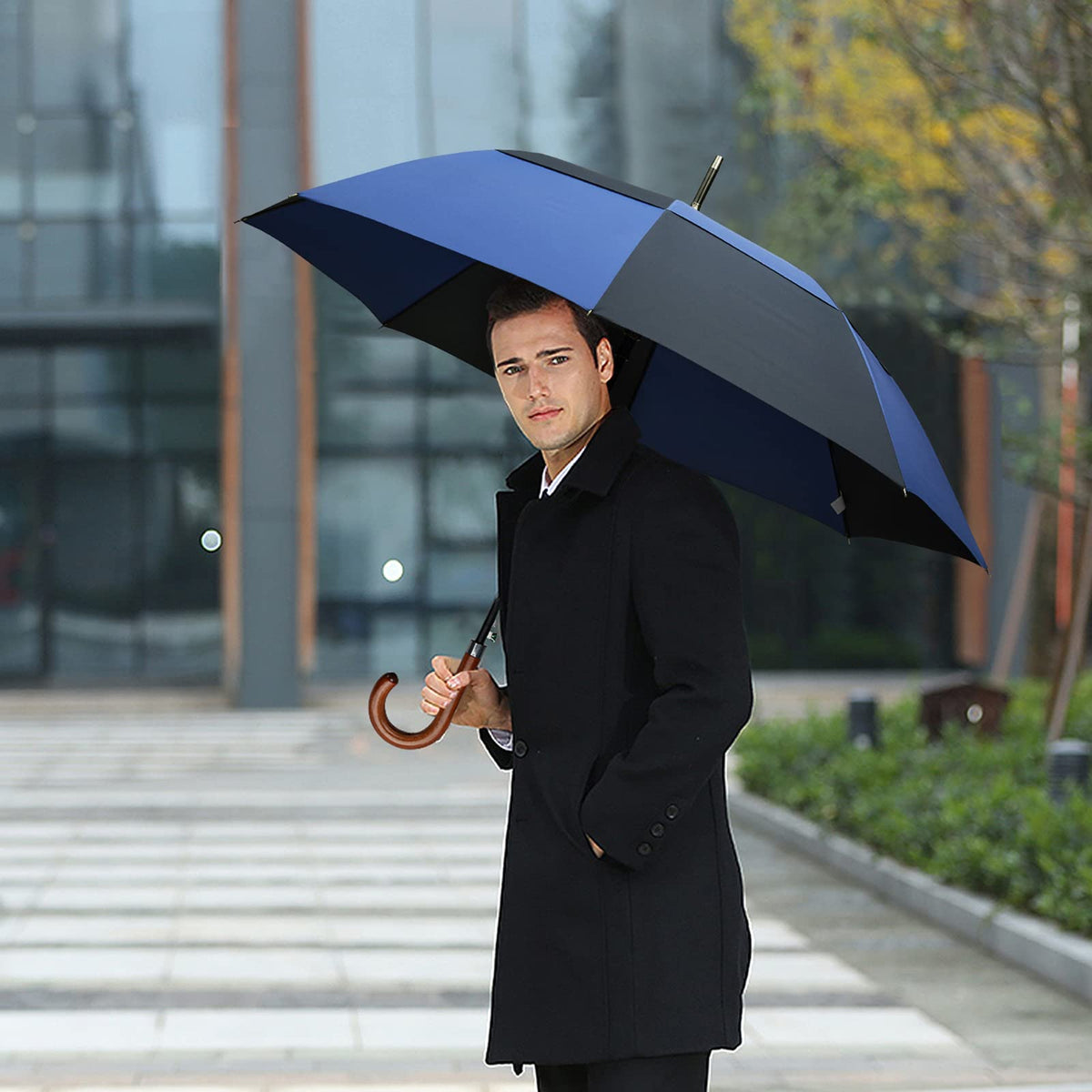 G4Free - G4Free 52/62inch Wooden J Handle Auto Open  Golf Umbrella -D02V552A