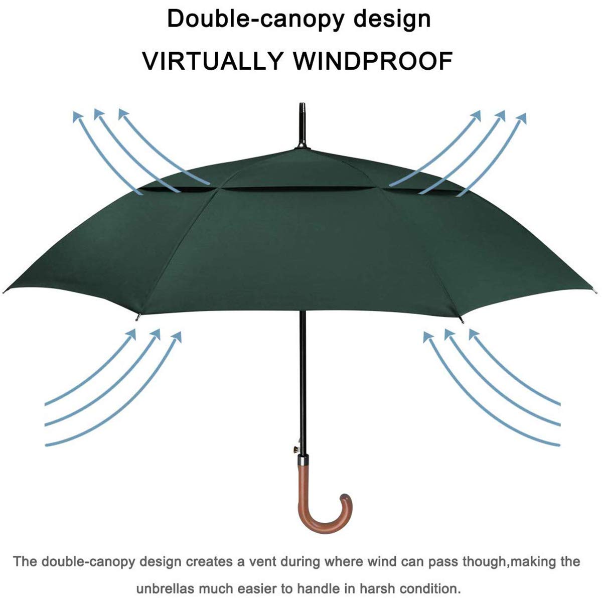 G4Free - G4Free 52/62inch Wooden J Handle Auto Open  Golf Umbrella -D02V552A