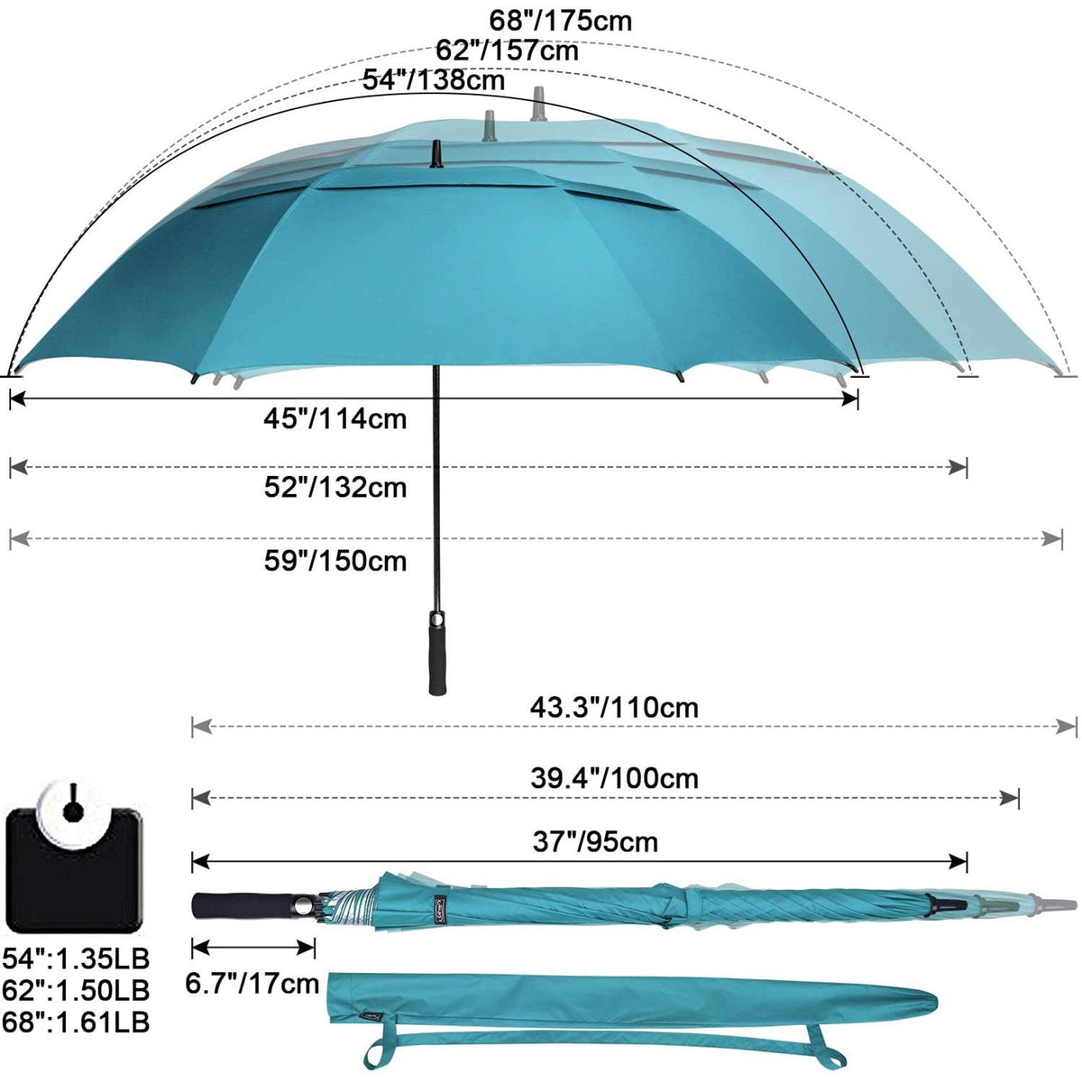 G4Free - G4Free 54/62/68 Inch UV Protection Auto Open Double Canopy Sun Rain Umbrella -D02V686A