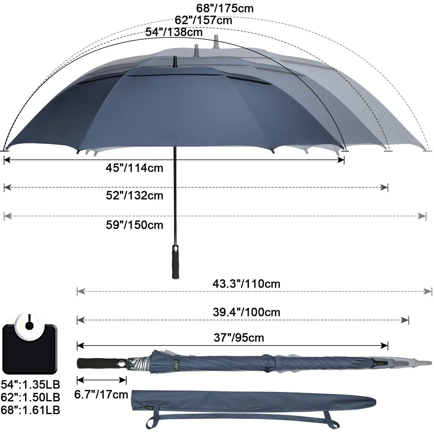 G4Free - G4Free 54/62/68 Inch UV Protection Auto Open Double Canopy Sun Rain Umbrella -D02V686A