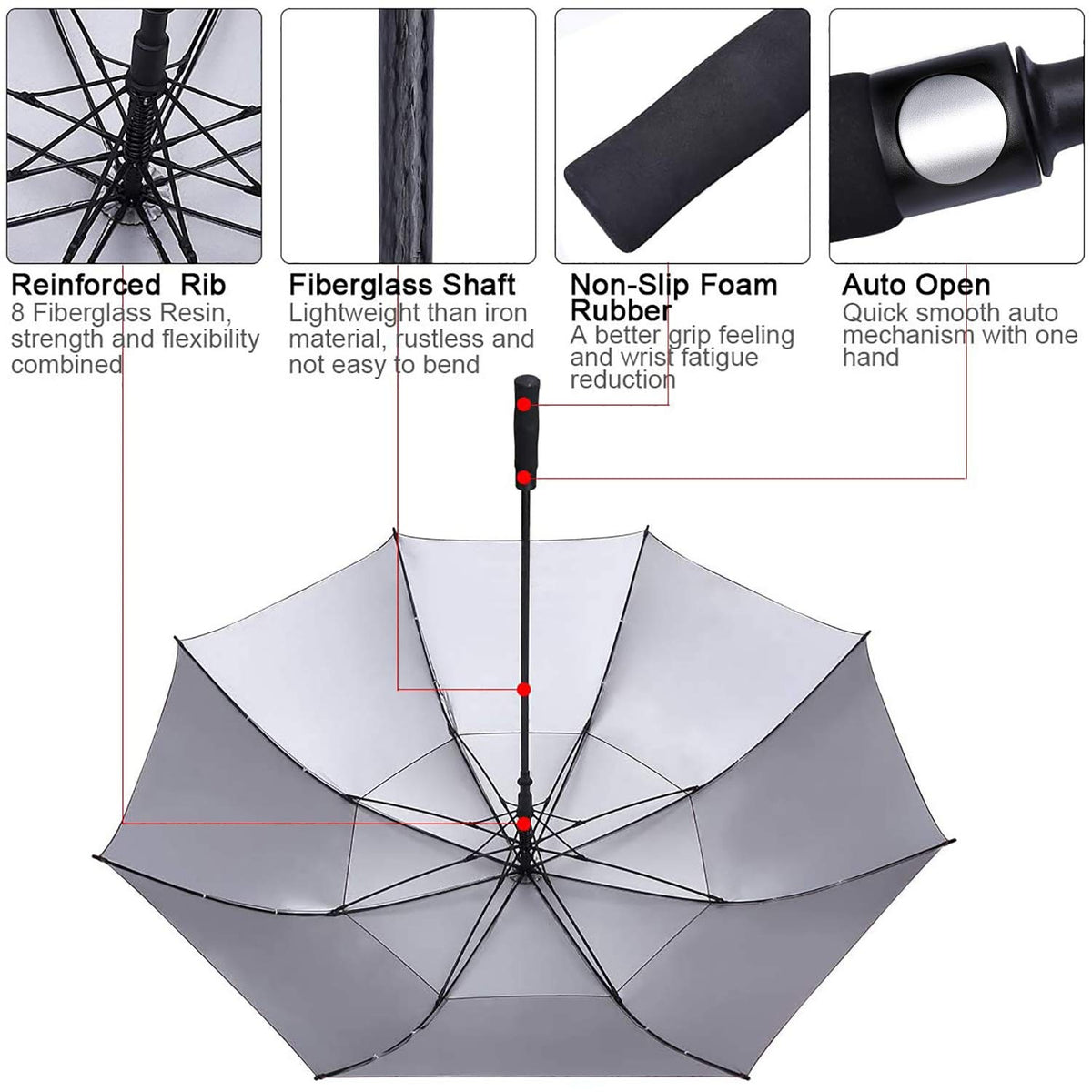 G4Free - G4Free 54/62/68 Inch UV Protection Auto Open Double Canopy Sun Rain Umbrella -D02V686A