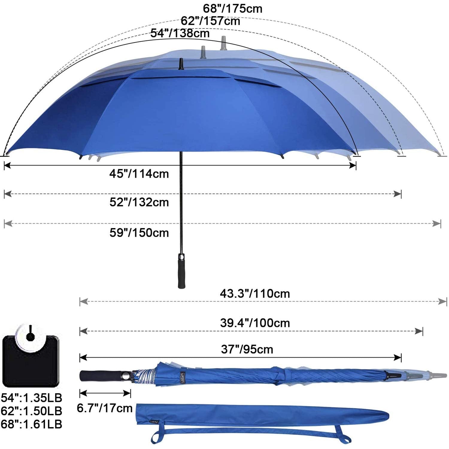 G4Free - G4Free 54/62/68 Inch UV Protection Auto Open Double Canopy Sun Rain Umbrella -D02V686A
