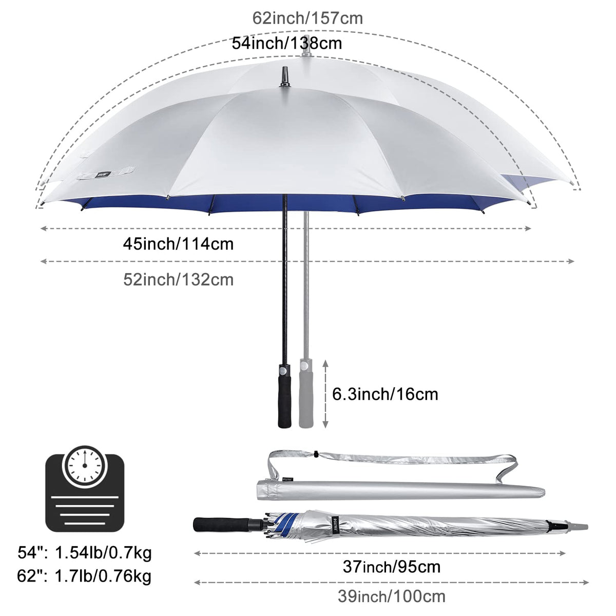 G4Free - G4Free 54/62 Inch Windproof UV Protection Golf Umbrella -TN23A187B