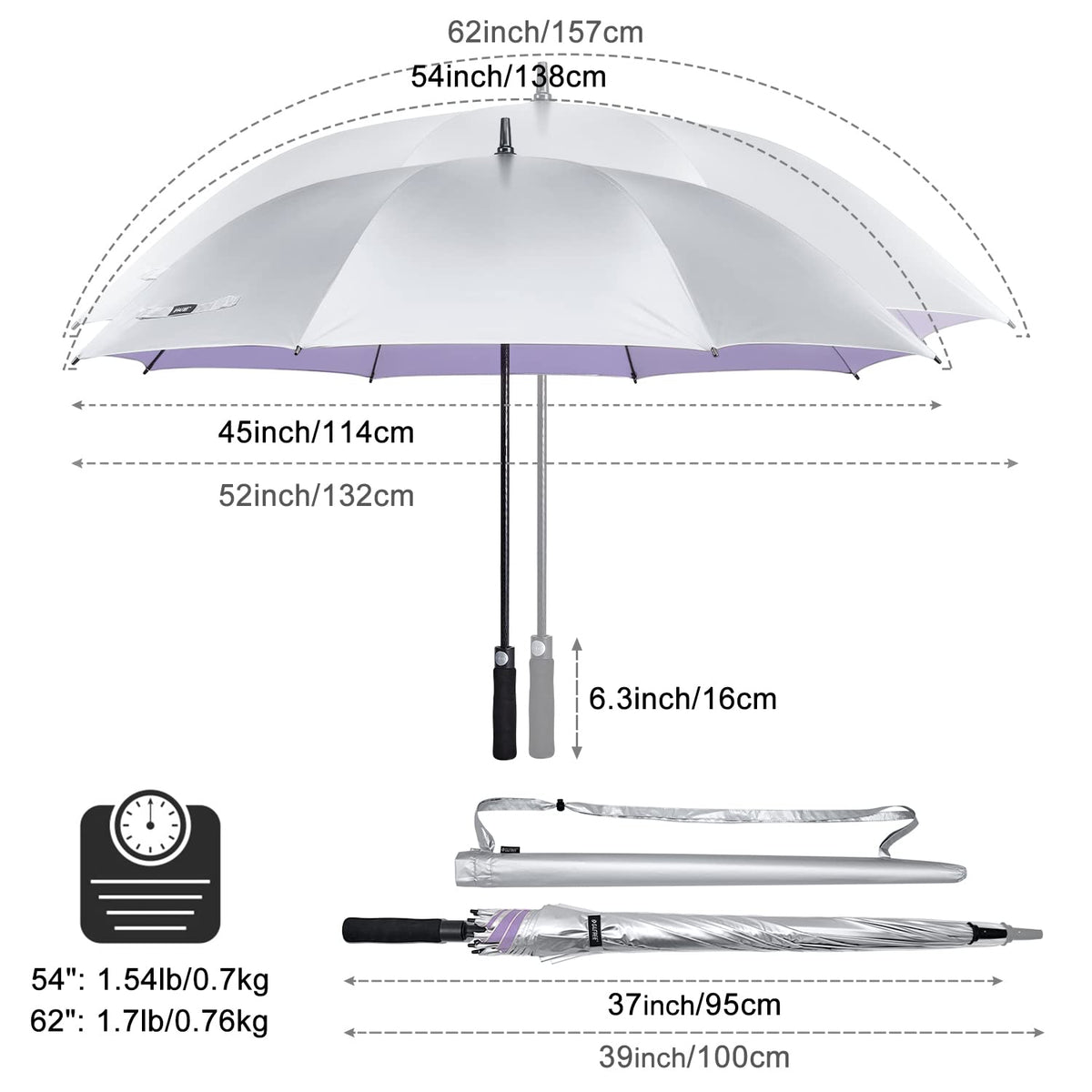 G4Free - G4Free 54/62 Inch Windproof UV Protection Golf Umbrella -TN23A187B