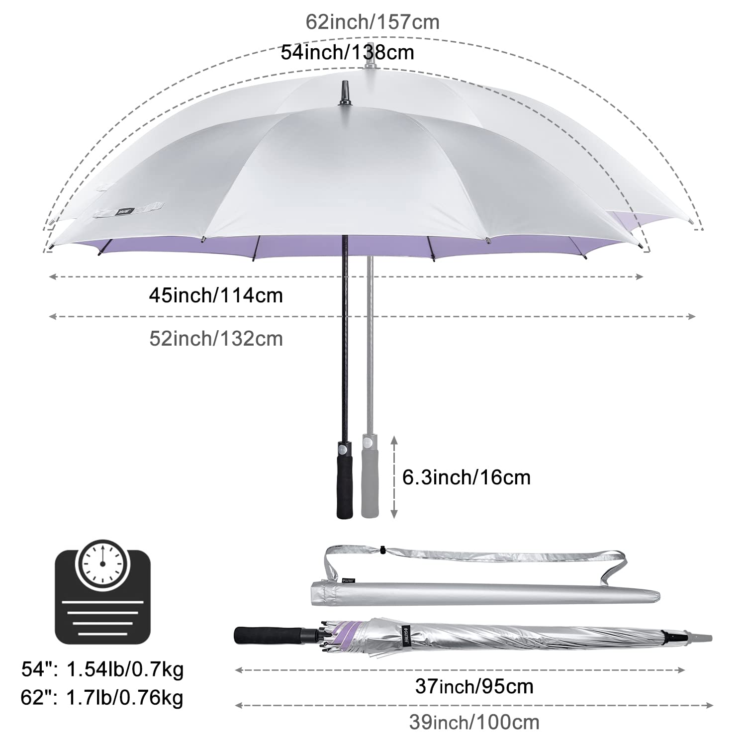 G4Free - G4Free 54/62 Inch Windproof UV Protection Golf Umbrella -TN23A187B