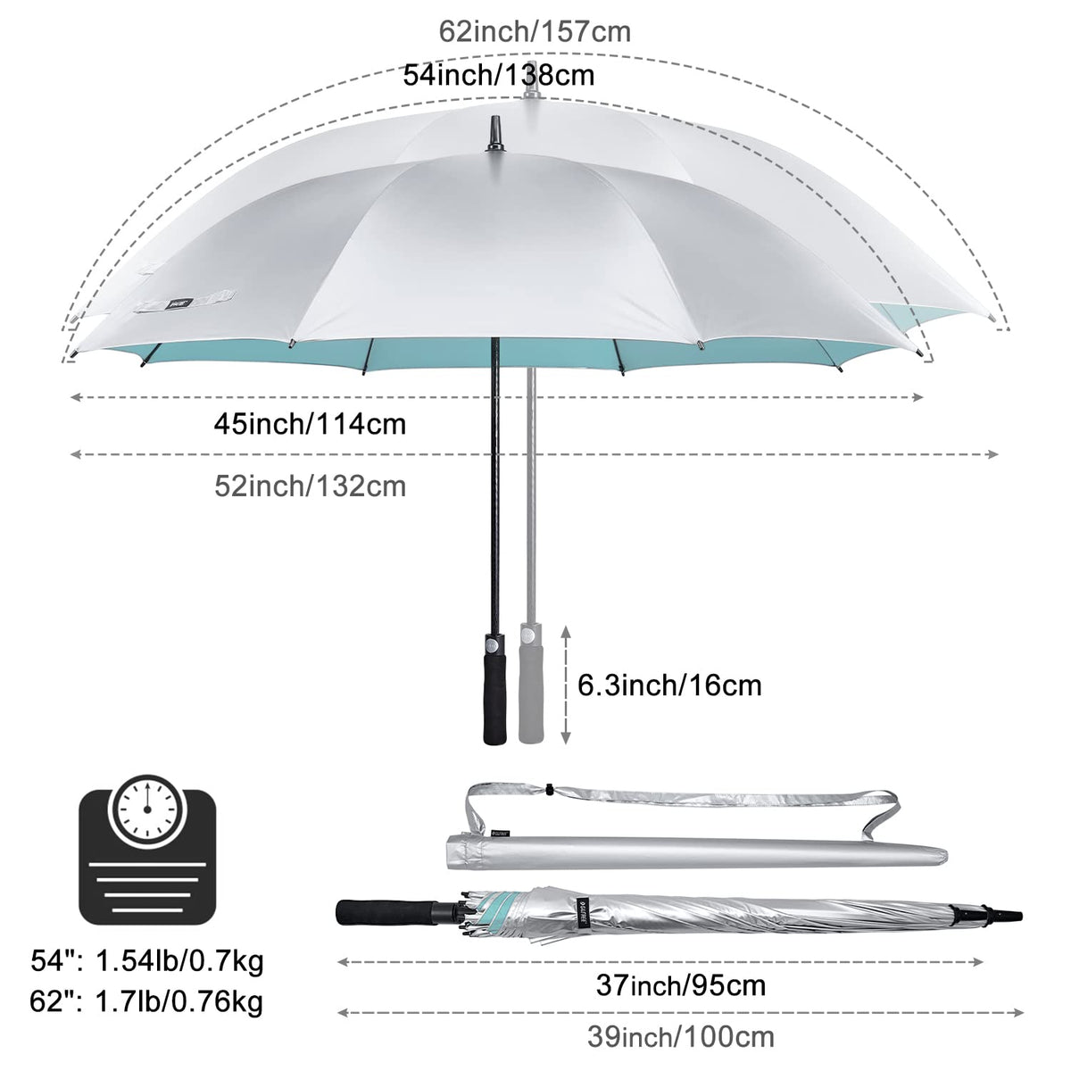 G4Free - G4Free 54/62 Inch Windproof UV Protection Golf Umbrella -TN23A187B